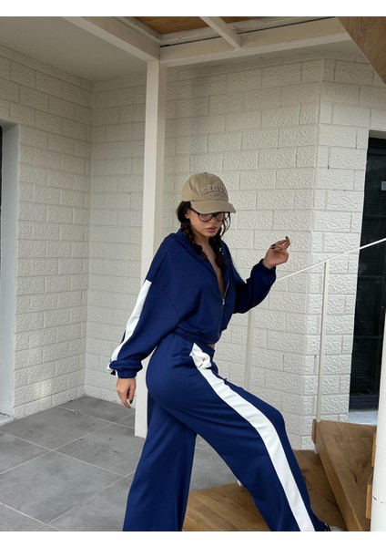 Kadın Indigo Oys Modal Şeritli Fermuarlı Alt-Üst Eşofman Takım 28309 modelleri