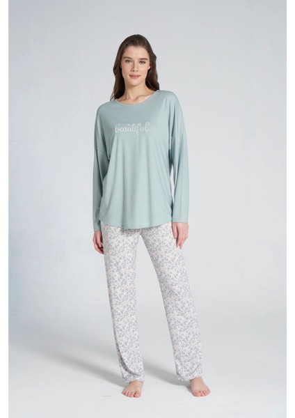 Kadın Yeşil Uzun Kol Pijama Takım 1715