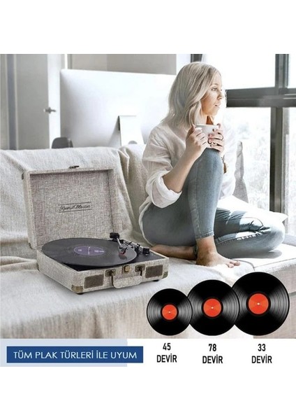 Record Master ST14012 Özel Kumaş Kaplama Retro Pikap 33, 45, 78 Devir *ücretsiz Kargo