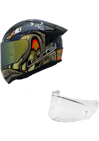 Rapıd 2 Spox Mavi-Gri Kask Sarı Cam+Spoiler