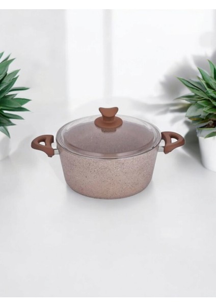 Taç 24 cm Ultra Granit Derin Tencere Krem Renk