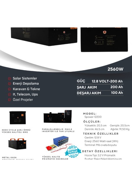 12V 230AH (12.8V) Lityum Lifepo4 Bluetooth fiyatları