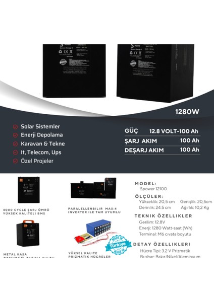 12V 100AH (12.8V) Lityum Lifepo4 fiyatları