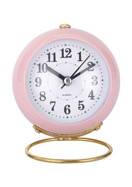 Pembe Renkli Işıklı Metal Masa Üstü Alarmlı Çalar Saat