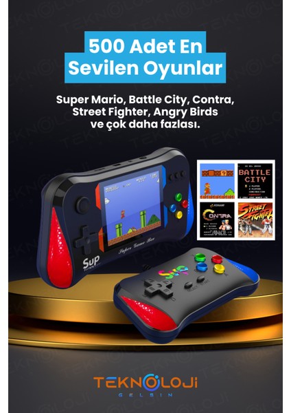 500 Oyun Retro Sup Konsolu X7M 3,5 Inç Ekran Video Oyunları Hd/av Çıkışı Taşınabilir Mini Gamepad