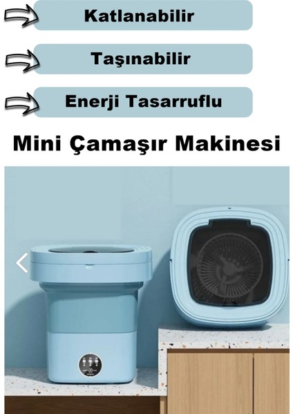 Katlanır Mini Çamaşır Makinesi Mavi 6 Litre Taşınabilir Çamaşır Makinesi Kamp, Karavan, Seyahat