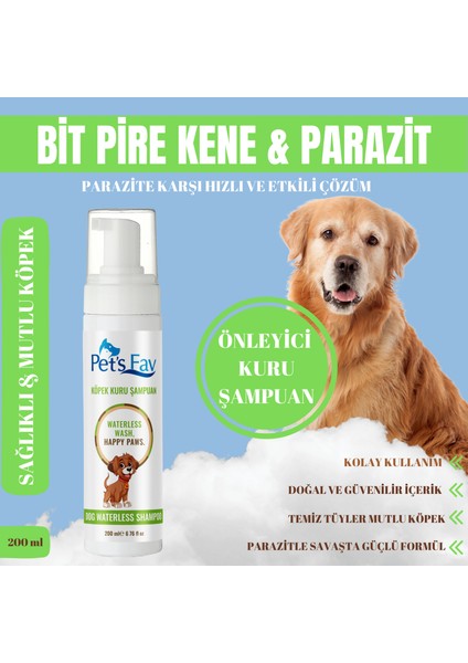 Köpek Bit Pire Kene ve Parazit Önleyici Kuru Köpük Şampuanı