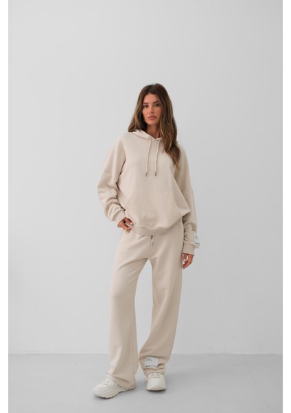 Oversize Bej Sweatshirt Eşofman Takım