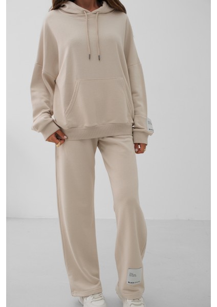 Oversize Bej Sweatshirt Eşofman Takım