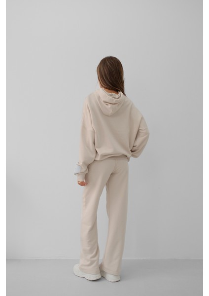 Oversize Bej Sweatshirt Eşofman Takım