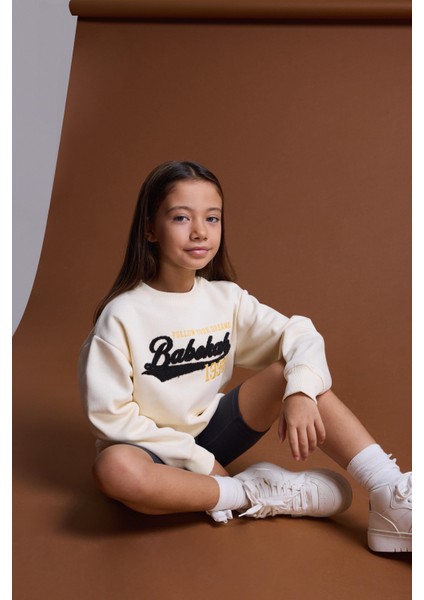 Kids Girl Kolej Aplikeli Sweatshirt