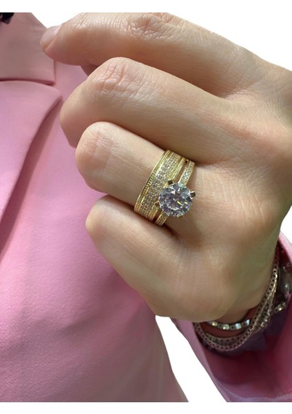 Twin Tektaş Alyans Ikili Günlük 8 Ayar Altın Yüzük modelleri