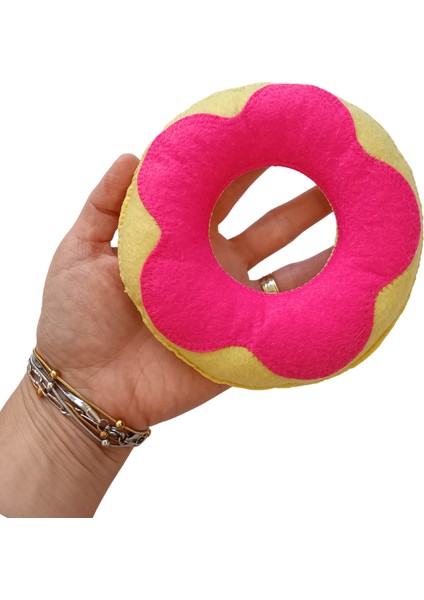 Ngüzel Party Sarı Pembe Çıngıraklı Kedi Naneli (Catnipli) Keçe Kedi Oyuncağı Donut