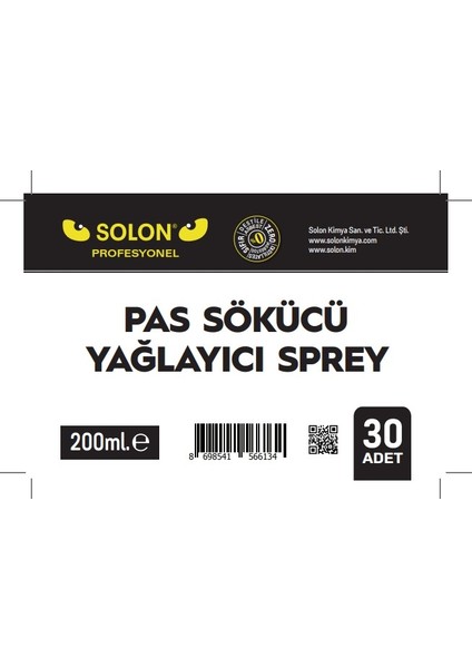 30 Adet (1 Koli) Profesyonel Pas Sökücü ve Yağlayıcı Sprey 200 Ml.