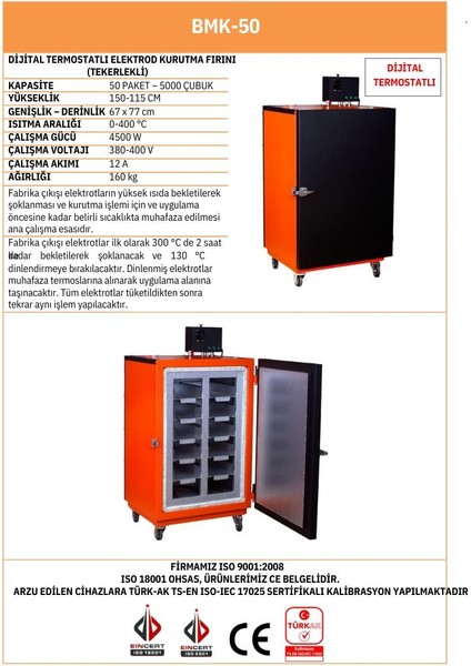 Bmk-50 Elektrod Kurutma Fırını