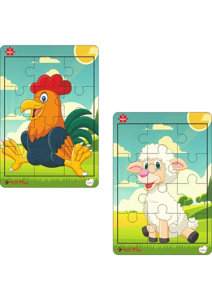 Ahşap Puzzle 6'lı Set Hayvalar Eğitici Yapboz Puzzle Set 2 (12 Parça)