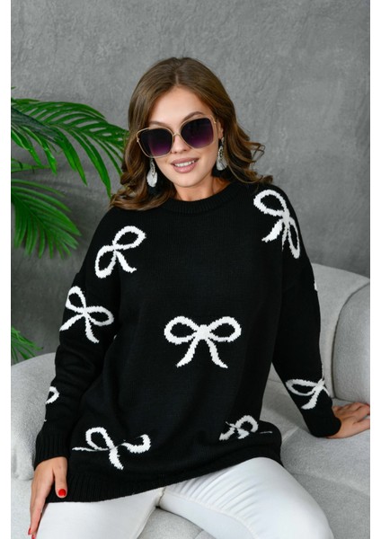 Kadın Bisiklet Yaka Desenli Salaş Triko Kazak indirimleri