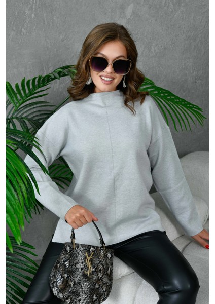 Kadın Dik Yaka Salaş Triko Kazak modelleri