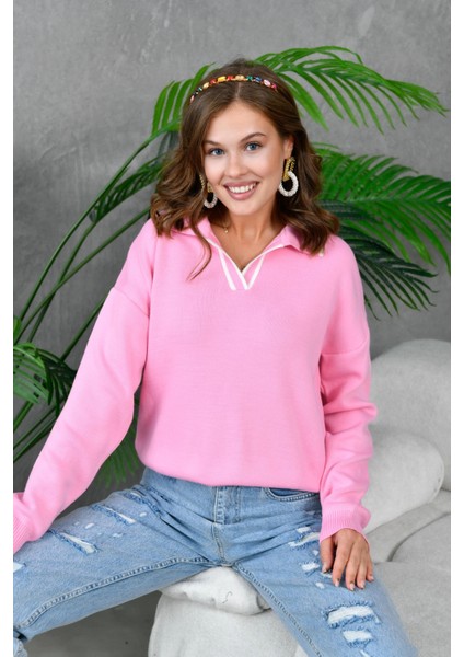 Kadın Poloyaka Salaş Triko Kazak