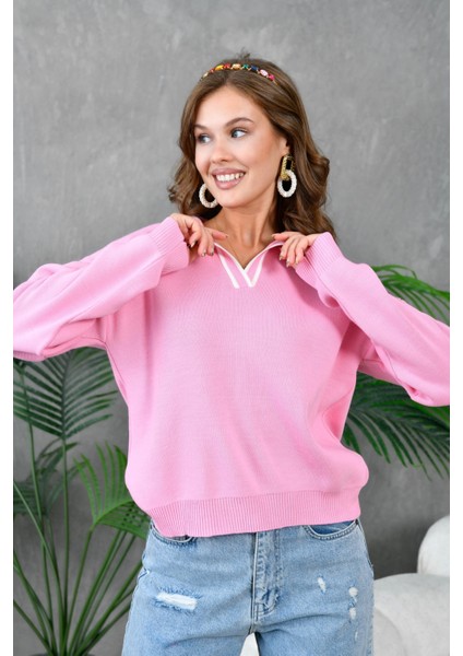 Kadın Poloyaka Salaş Triko Kazak indirimleri