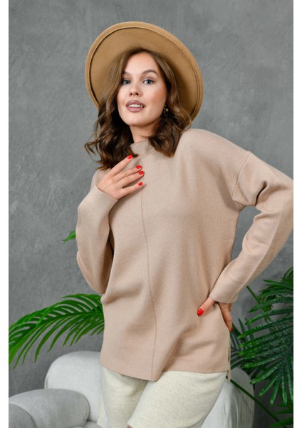 Kadın Dik Yaka Salaş Triko Kazak fırsatları