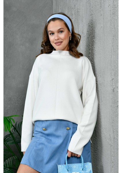 Kadın Dik Yaka Salaş Triko Kazak