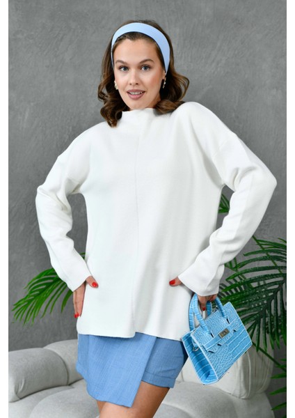 Kadın Dik Yaka Salaş Triko Kazak modelleri