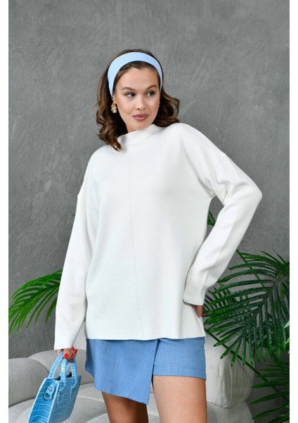 Kadın Dik Yaka Salaş Triko Kazak fırsatları