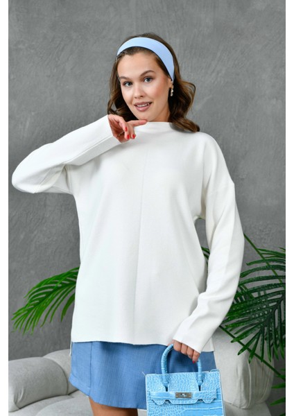 Kadın Dik Yaka Salaş Triko Kazak indirimleri