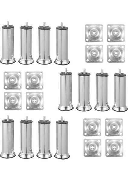 Mobilya Kanepe Baza Koltuk Çekyat 15 cm Krom Metal Yükseltme Ayağı M8 Aparatlı 12'li Set