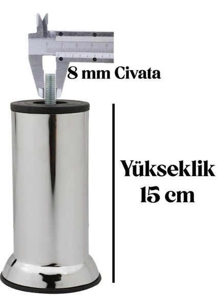 Mobilya Kanepe Baza Koltuk Çekyat 15 cm Krom Metal Yükseltme Ayağı M8 Aparatlı 12'li Set
