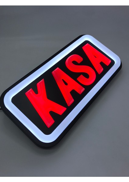 'kasa' Işıklı Özel Tabela LED Ile Neon Görünümlü Tabela-Beyaz Çizgi (25X12CM)