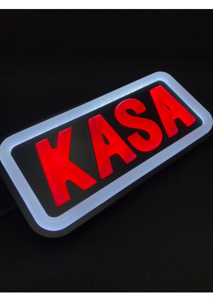 'kasa' Işıklı Özel Tabela LED Ile Neon Görünümlü Tabela-Beyaz Çizgi (25X12CM) modelleri