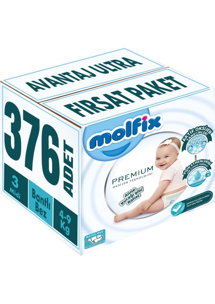 Premium Bebek Bezi Beden:3 4-9 kg Midi 376 Adet Avantaj Ultra Fırsat Paketi