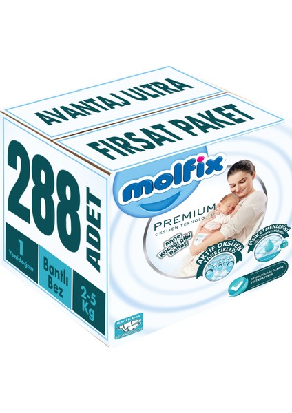 Premium Bebek Bezi Beden:1 2-5 kg Yeni Doğan 288 Adet Avantaj Ultra Fırsat Paketi