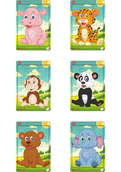 Ahşap Puzzle 6'lı Set Hayvalar Eğitici Yapboz Puzzle Set 3 (12 Parça)