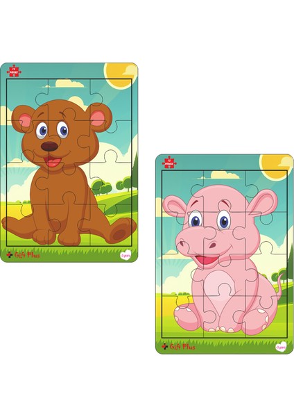 Ahşap Puzzle 6'lı Set Hayvalar Eğitici Yapboz Puzzle Set 3 (12 Parça)
