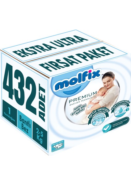 Premium Bebek Bezi Beden:1 2-5 kg Yeni Doğan 432 Adet Ekstra Ultra Fırsat Paketi