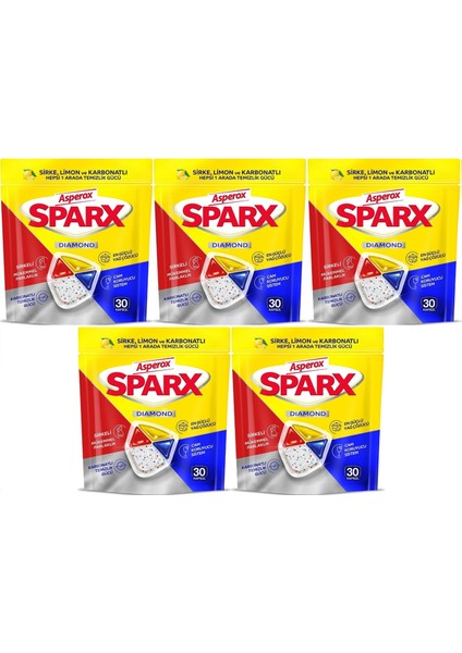 Sparx Bulaşık Makinesi Kapsülü 150 Adet Hepsi 1 Arada (Sirke-Limon-Karbonatlı) (5pk*30)