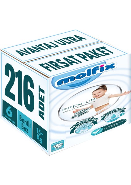 Premium Bebek Bezi Beden:6 15+ kg Extra Large 216 Adet Avantaj Ultra Fırsat Paketi