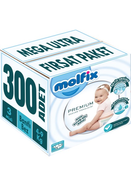 Premium Bebek Bezi Beden:3 4-9 kg Midi 300 Adet Mega Ultra Fırsat Paketi