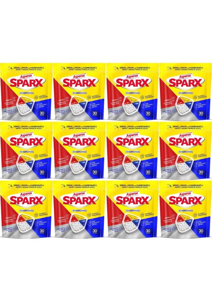 Sparx Bulaşık Makinesi Kapsülü 360 Adet Hepsi 1 Arada (Sirke-Limon-Karbonatlı) (12PK*30)