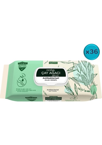 Islak Havlu Mendil 50 Yaprak (36 Lı Set) Çay Ağacı Serisi Antibakteriyel (1800 Yaprak)