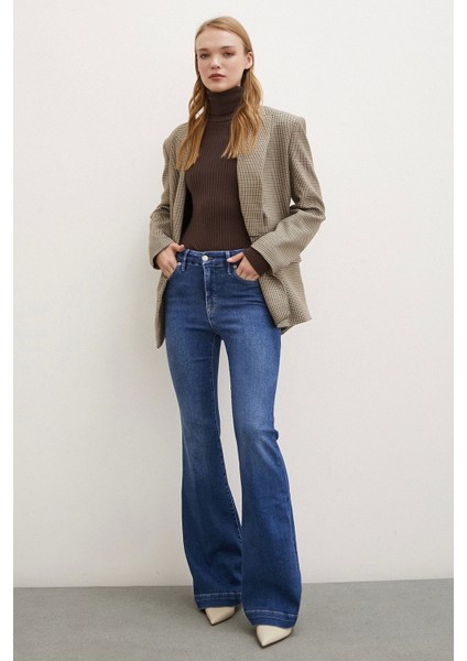 Likralı Flare Jean Mavi