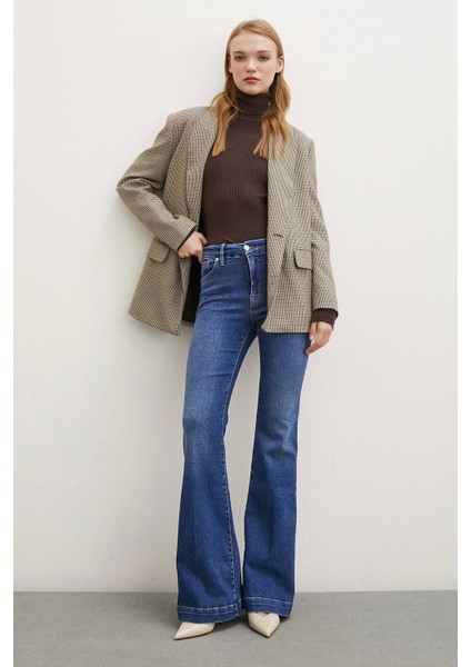 Likralı Flare Jean Mavi