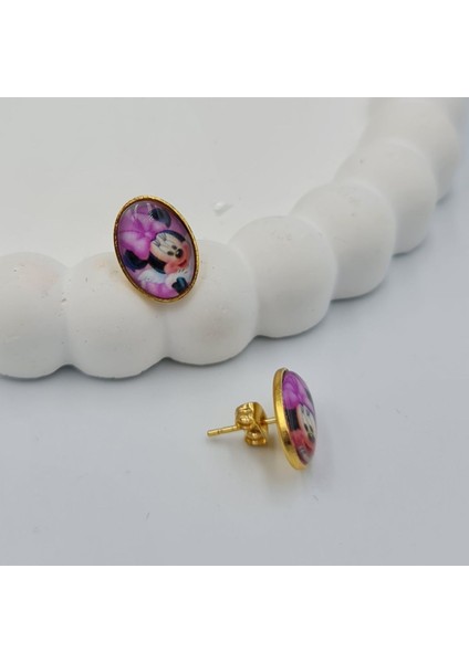 SE Jewellery Altın Renginde Çelik Mini ve Mickey Mause Çocuk Takı Seti