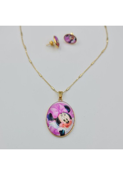 SE Jewellery Altın Renginde Çelik Mini ve Mickey Mause Çocuk Takı Seti