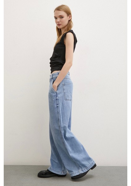 Yüksek Bel Geniş Paça Jean Buz Mavisi modelleri