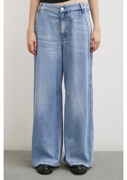 Yüksek Bel Geniş Paça Jean Buz Mavisi indirimleri