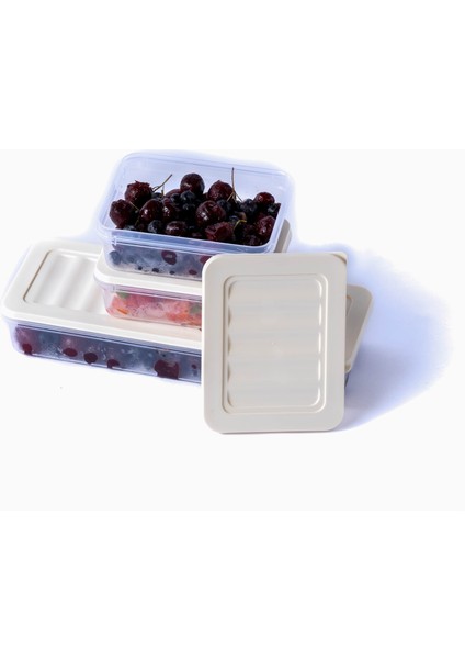 3'lü Set Freshbox Mikrodalga ve Difrize Uygun Saklama Kabı Krem modelleri